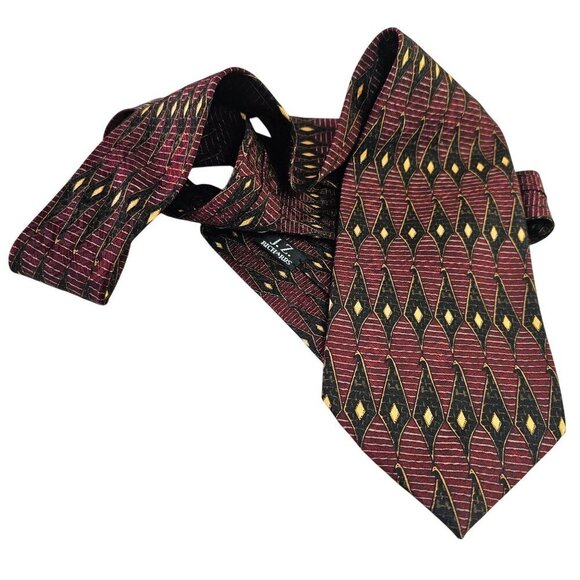 JZ Richards for Nordstrom 90s Handmade Silk Tie 4 x 58 Geometric Black Gold Wine - Picture 3 of 7